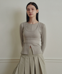 MARROT（マロット）の「スリーブレストップレイヤードT_ペールカーキ（Tシャツ/カットソー）」