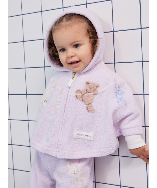 gelato pique(ジェラートピケ)の「【BABY】エアリーモコウォッシングアニマルジャガードポンチョ(その他ベビーウェア・キッズ・ラベンダー/オフホワイト・80)」の3枚目の写真