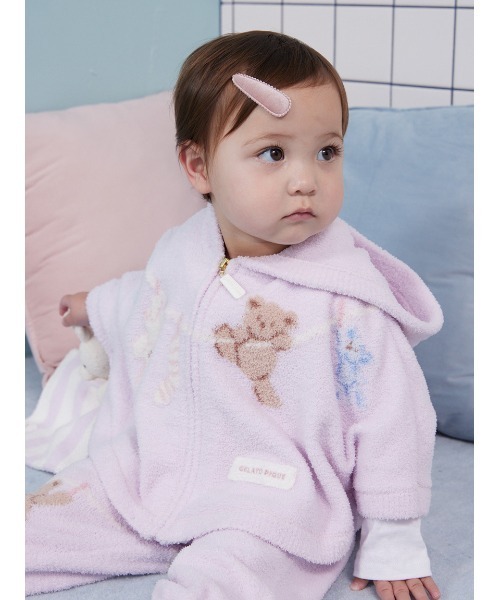 gelato pique(ジェラートピケ)の「【BABY】エアリーモコウォッシングアニマルジャガードポンチョ(その他ベビーウェア・キッズ・ラベンダー/オフホワイト・80)」の8枚目の写真