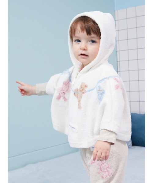 gelato pique(ジェラートピケ)の「【BABY】エアリーモコウォッシングアニマルジャガードポンチョ(その他ベビーウェア・キッズ・ラベンダー/オフホワイト・80)」の10枚目の写真