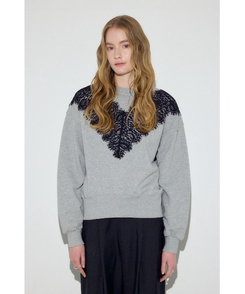 AZUL by moussy(アズールバイマウジー)の「バイカラーレースクルーネックスウェット(スウェット・レディース・ピンク/ブラウン/杢グレー・FREE)」の5枚目の写真