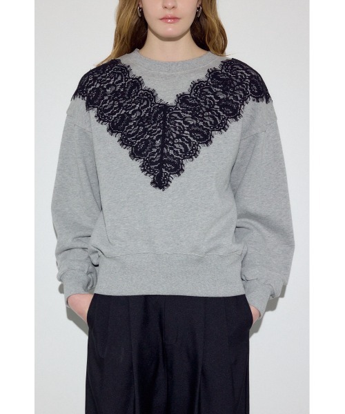 AZUL by moussy(アズールバイマウジー)の「バイカラーレースクルーネックスウェット(スウェット・レディース・ピンク/ブラウン/杢グレー・FREE)」の6枚目の写真