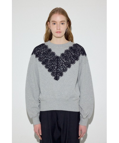 AZUL by moussy(アズールバイマウジー)の「バイカラーレースクルーネックスウェット(スウェット・レディース・ピンク/ブラウン/杢グレー・FREE)」の8枚目の写真