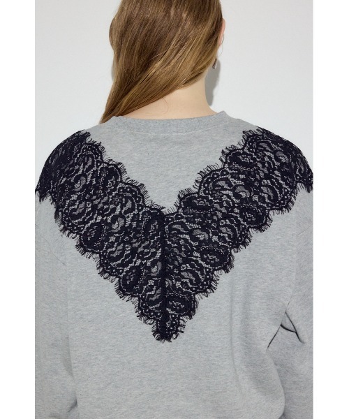 AZUL by moussy(アズールバイマウジー)の「バイカラーレースクルーネックスウェット(スウェット・レディース・ピンク/ブラウン/杢グレー・FREE)」の12枚目の写真