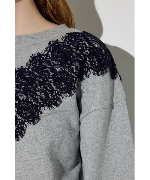 AZUL by moussy(アズールバイマウジー)の「バイカラーレースクルーネックスウェット(スウェット・レディース・ピンク/ブラウン/杢グレー・FREE)」の13枚目の写真