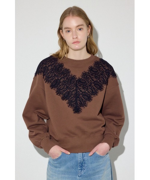 AZUL by moussy(アズールバイマウジー)の「バイカラーレースクルーネックスウェット(スウェット・レディース・ピンク/ブラウン/杢グレー・FREE)」の16枚目の写真