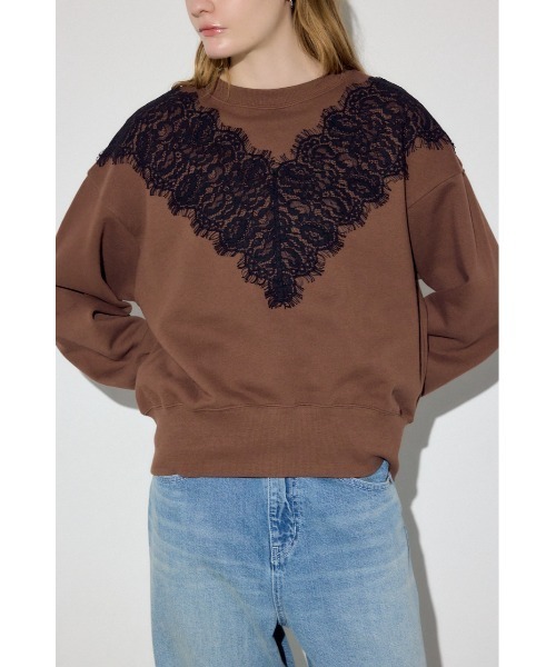 AZUL by moussy(アズールバイマウジー)の「バイカラーレースクルーネックスウェット(スウェット・レディース・ピンク/ブラウン/杢グレー・FREE)」の17枚目の写真