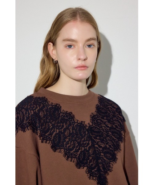 AZUL by moussy(アズールバイマウジー)の「バイカラーレースクルーネックスウェット(スウェット・レディース・ピンク/ブラウン/杢グレー・FREE)」の18枚目の写真