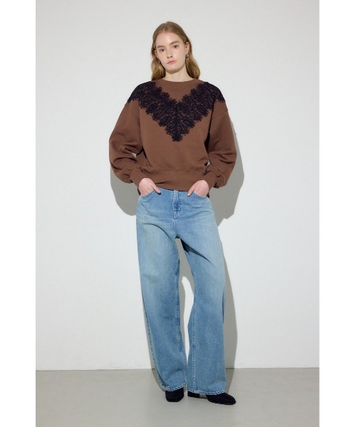 AZUL by moussy(アズールバイマウジー)の「バイカラーレースクルーネックスウェット(スウェット・レディース・ピンク/ブラウン/杢グレー・FREE)」の19枚目の写真