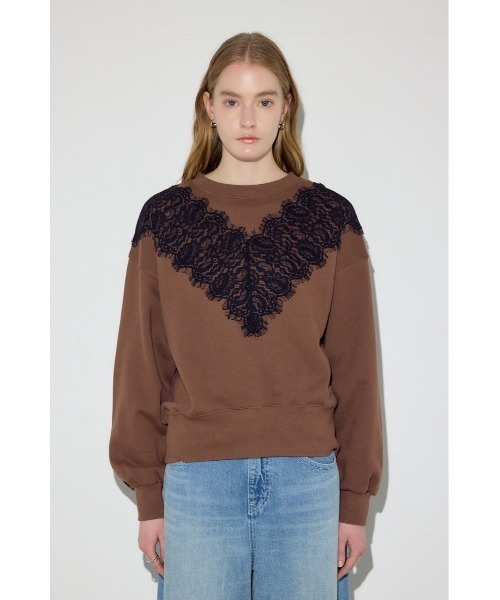 AZUL by moussy(アズールバイマウジー)の「バイカラーレースクルーネックスウェット(スウェット・レディース・ピンク/ブラウン/杢グレー・FREE)」の20枚目の写真