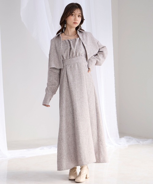 Elishe(エリシェ)の「シャツ+ギャザーキャミワンピースSET(ワンピース・レディース・ブラウン/ライトブルー・0/1)」の1枚目の写真