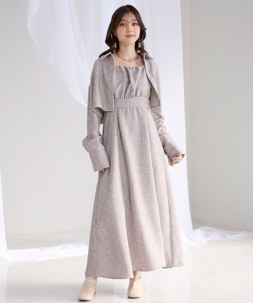 Elishe(エリシェ)の「シャツ+ギャザーキャミワンピースSET(ワンピース・レディース・ブラウン/ライトブルー・0/1)」の3枚目の写真