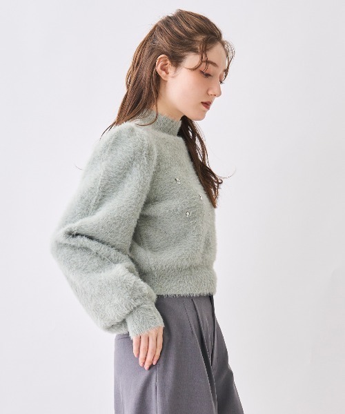 SWINGLE（スウィングル）の「ビジューハイネックシャギーニット（ニット/セーター・レディース・オフホワイト/ライトグレー/グリーン/ピンク・FREE）」の11枚目の写真