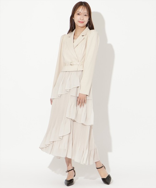 ジャケットレイヤードプリーツワンピース（ワンピース）｜AND COUTURE