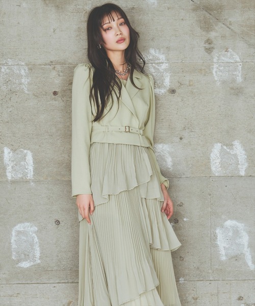 ジャケットレイヤードプリーツワンピース（ワンピース）｜AND COUTURE