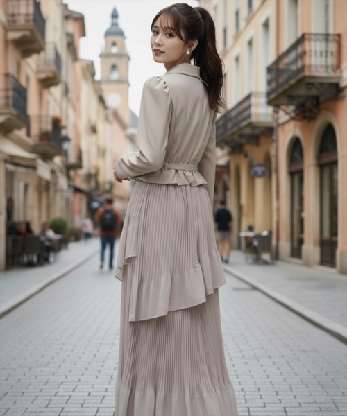 ジャケットレイヤードプリーツワンピース（ワンピース）｜AND COUTURE