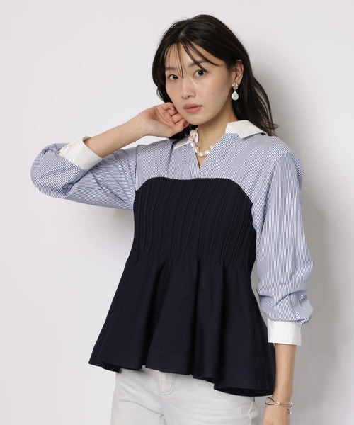 JUSGLITTY(ジャスグリッティー)の「シャツレイヤードライクニット(ニット/セーター・レディース・ストライプ・2)」の1枚目の写真