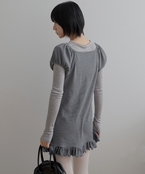 UNE MANSION(ユヌマンション)の「【2026SS新作アイテム】【UNE ORIGINAL】フロントシャーリングパフスリーブフリルミニワンピース(Tシャツ/カットソー・レディース・グレー/ベージュ/ブラック・FREE)」の20枚目の写真