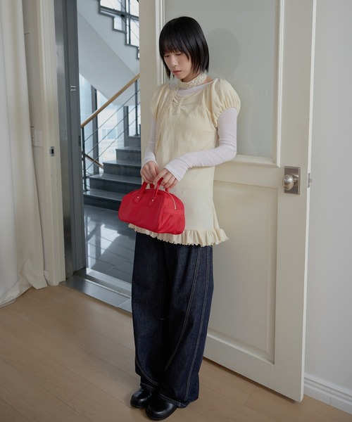 UNE MANSION（ユヌマンション）の「【UNE ORIGINAL】フロントシャーリングパフスリーブフリルミニワンピース（Tシャツ/カットソー・レディース・グレー/ベージュ/ブラック・FREE）」の19枚目の写真