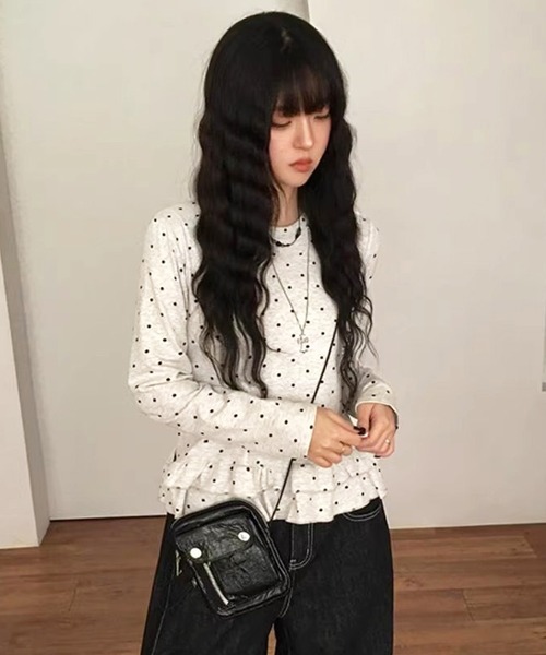 HALEY PESCA(ヘーリーペスカ)の「HALEY PESCA/ドット柄 フリルカットソー(Tシャツ/カットソー・レディース・ライトグレー・X-LARGE/LARGE/MEDIUM/SMALL)」の4枚目の写真