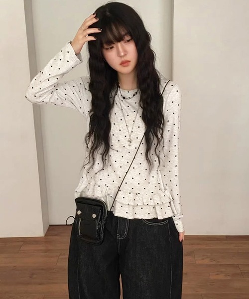 HALEY PESCA(ヘーリーペスカ)の「HALEY PESCA/ドット柄 フリルカットソー(Tシャツ/カットソー・レディース・ライトグレー・X-LARGE/LARGE/MEDIUM/SMALL)」の5枚目の写真