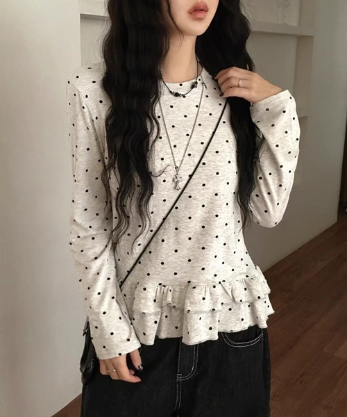 HALEY PESCA(ヘーリーペスカ)の「HALEY PESCA/ドット柄 フリルカットソー(Tシャツ/カットソー・レディース・ライトグレー・X-LARGE/LARGE/MEDIUM/SMALL)」の7枚目の写真