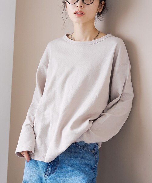 coen(コーエン)の「【新色登場】【Feel Soft / フィールソフト】接結 ロングスリーブTシャツ(Tシャツ/カットソー・レディース・ライトピンク/ナチュラル/オフホワイト/ベージュ/ライトブルー/クリーム/ダークグレー・L/M)」の3枚目の写真