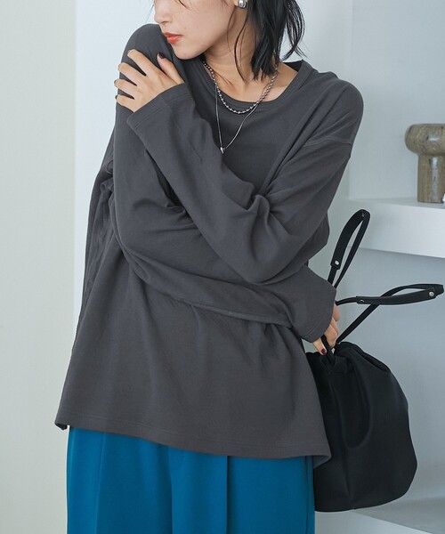 coen(コーエン)の「【新色登場】【Feel Soft / フィールソフト】接結 ロングスリーブTシャツ(Tシャツ/カットソー・レディース・ライトピンク/ナチュラル/オフホワイト/ベージュ/ライトブルー/クリーム/ダークグレー・L/M)」の2枚目の写真