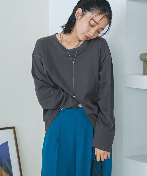 coen(コーエン)の「【新色登場】【Feel Soft / フィールソフト】接結 ロングスリーブTシャツ(Tシャツ/カットソー・レディース・ライトピンク/ナチュラル/オフホワイト/ベージュ/ライトブルー/クリーム/ダークグレー・L/M)」の9枚目の写真