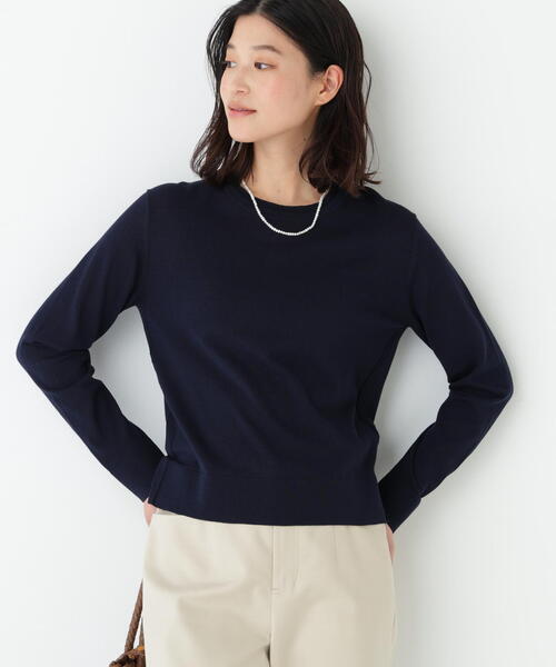 human woman（ヒューマンウーマン）の「◆【ウォッシャブル】ネックダブルプルオーバーニット（ニット/セーター・レディース・グリーン/グレー/ネイビー・MEDIUM）」の3枚目の写真