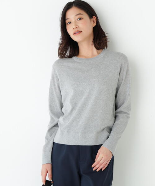 human woman（ヒューマンウーマン）の「◆【ウォッシャブル】ネックダブルプルオーバーニット（ニット/セーター・レディース・グリーン/グレー/ネイビー・MEDIUM）」の5枚目の写真