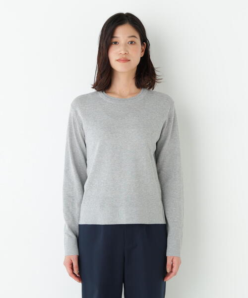 human woman（ヒューマンウーマン）の「◆【ウォッシャブル】ネックダブルプルオーバーニット（ニット/セーター・レディース・グリーン/グレー/ネイビー・MEDIUM）」の7枚目の写真