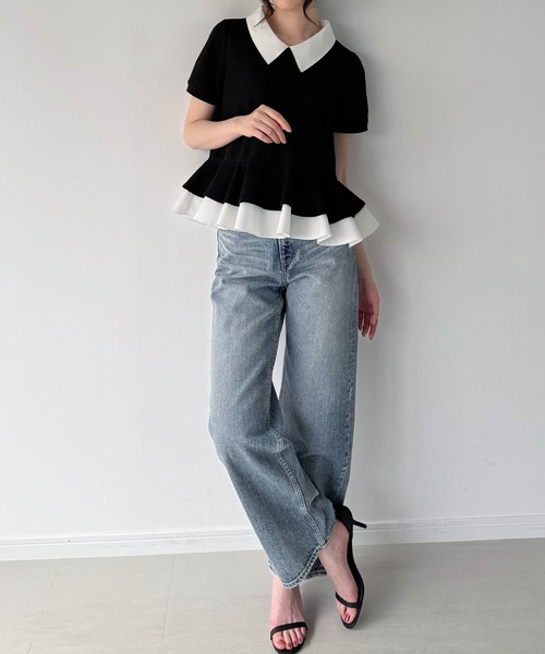 junoah(ジュノア)の「レイヤードフリル半袖トップス(シャツ/ブラウス・レディース・グレー/ネイビー/ブラック・SMALL/MEDIUM/LARGE)」の5枚目の写真