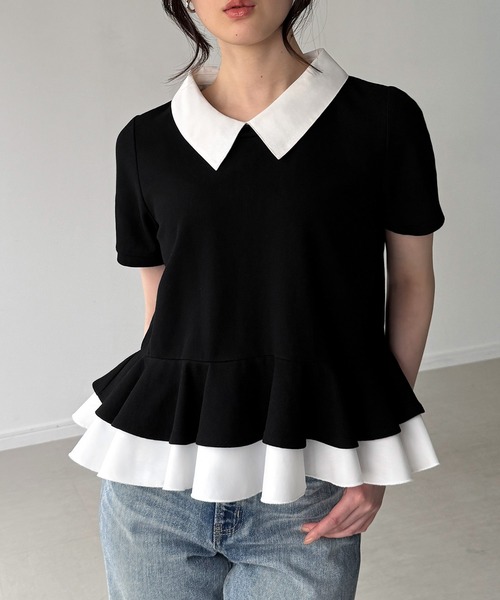 junoah(ジュノア)の「レイヤードフリル半袖トップス(シャツ/ブラウス・レディース・グレー/ネイビー/ブラック・SMALL/MEDIUM/LARGE)」の6枚目の写真