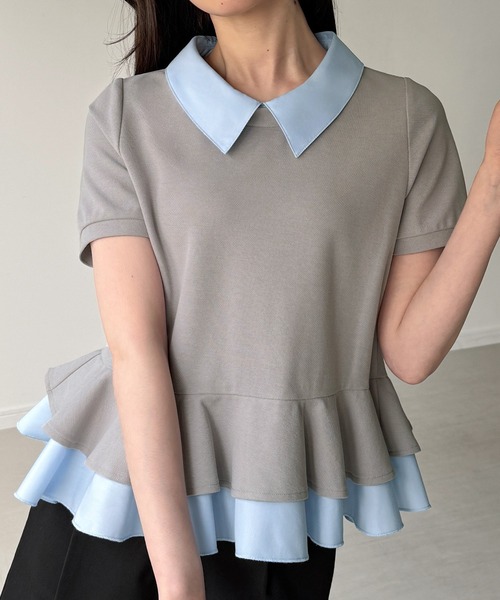 junoah(ジュノア)の「レイヤードフリル半袖トップス(シャツ/ブラウス・レディース・グレー/ネイビー/ブラック・SMALL/MEDIUM/LARGE)」の11枚目の写真