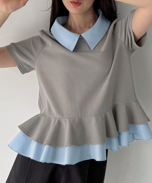 junoah(ジュノア)の「レイヤードフリル半袖トップス(シャツ/ブラウス・レディース・グレー/ネイビー/ブラック・SMALL/MEDIUM/LARGE)」の12枚目の写真