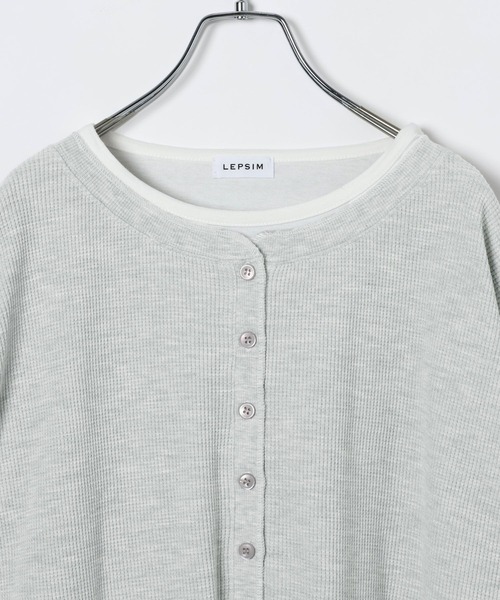 LEPSIM（レプシィム）の「ドッキングワッフルヘンリー　656725（Tシャツ/カットソー・レディース・ブラック/ピンク/ライトグレー・FREE）」の5枚目の写真