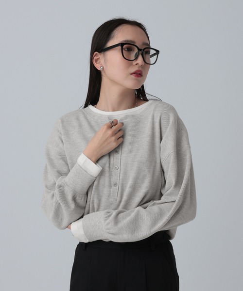 LEPSIM(レプシィム)の「ドッキングワッフルヘンリー 656725(Tシャツ/カットソー・レディース・ブラック/ピンク/ライトグレー・FREE)」の13枚目の写真