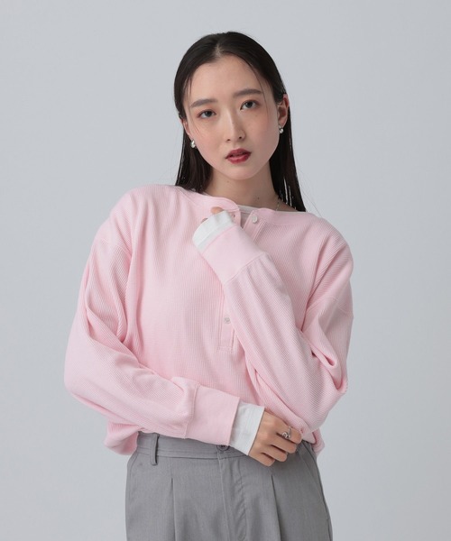 LEPSIM(レプシィム)の「ドッキングワッフルヘンリー 656725(Tシャツ/カットソー・レディース・ブラック/ピンク/ライトグレー・FREE)」の18枚目の写真