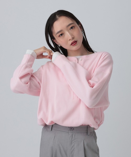 LEPSIM(レプシィム)の「ドッキングワッフルヘンリー 656725(Tシャツ/カットソー・レディース・ブラック/ピンク/ライトグレー・FREE)」の19枚目の写真