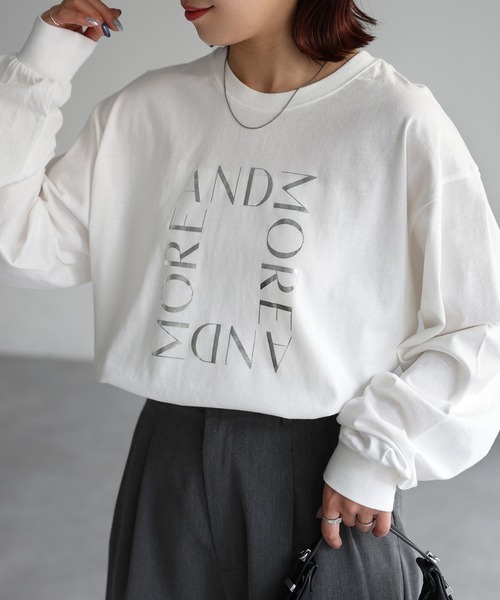 Riberry(リベリー)の「【イージーケア】スクエアロゴプリントロンT(Tシャツ/カットソー・レディース・ホワイト×ブラック/ホワイト×シルバー/グレー系・FREE)」の20枚目の写真