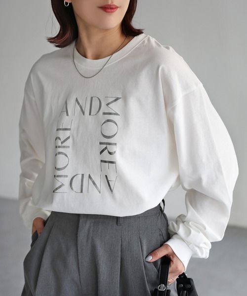 Riberry(リベリー)の「【イージーケア】スクエアロゴプリントロンT(Tシャツ/カットソー・レディース・ホワイト×ブラック/ホワイト×シルバー/グレー系・FREE)」の21枚目の写真