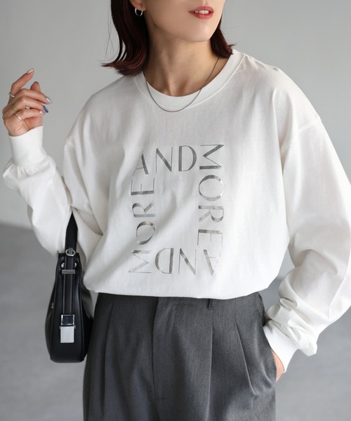 Riberry(リベリー)の「【イージーケア】スクエアロゴプリントロンT(Tシャツ/カットソー・レディース・ホワイト×ブラック/ホワイト×シルバー/グレー系・FREE)」の22枚目の写真