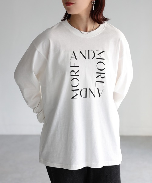 Riberry(リベリー)の「【イージーケア】スクエアロゴプリントロンT(Tシャツ/カットソー・レディース・ホワイト×ブラック/ホワイト×シルバー/グレー系・FREE)」の17枚目の写真