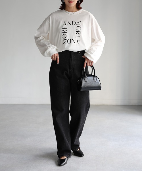 Riberry(リベリー)の「【イージーケア】スクエアロゴプリントロンT(Tシャツ/カットソー・レディース・ホワイト×ブラック/ホワイト×シルバー/グレー系・FREE)」の6枚目の写真