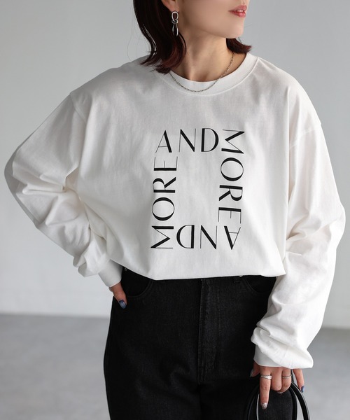 Riberry(リベリー)の「【イージーケア】スクエアロゴプリントロンT(Tシャツ/カットソー・レディース・ホワイト×ブラック/ホワイト×シルバー/グレー系・FREE)」の13枚目の写真