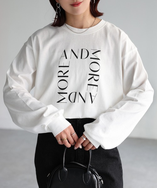 Riberry(リベリー)の「【イージーケア】スクエアロゴプリントロンT(Tシャツ/カットソー・レディース・ホワイト×ブラック/ホワイト×シルバー/グレー系・FREE)」の5枚目の写真