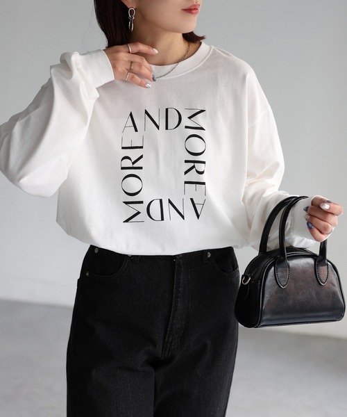 Riberry(リベリー)の「【イージーケア】スクエアロゴプリントロンT(Tシャツ/カットソー・レディース・ホワイト×ブラック/ホワイト×シルバー/グレー系・FREE)」の14枚目の写真