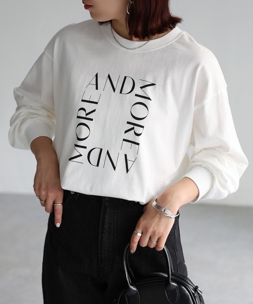 Riberry(リベリー)の「【イージーケア】スクエアロゴプリントロンT(Tシャツ/カットソー・レディース・ホワイト×ブラック/ホワイト×シルバー/グレー系・FREE)」の15枚目の写真