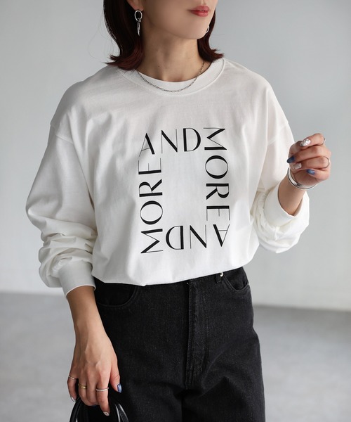 Riberry(リベリー)の「【イージーケア】スクエアロゴプリントロンT(Tシャツ/カットソー・レディース・ホワイト×ブラック/ホワイト×シルバー/グレー系・FREE)」の16枚目の写真